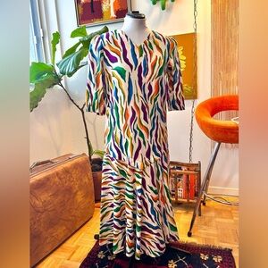 80s/90s True Vintage Rainbow Zebra Print Linen Drop Waist Dress